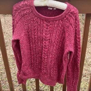 Gap cotton red pink cable knit sweater